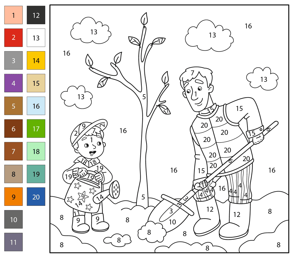 Dad Son Color By Number Coloring Page Md Coloring Page — Free Printable — free printable coloring page